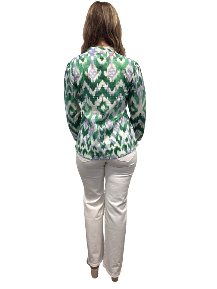The Addison Purple Green Ikat Button Front Tunic — view 4
