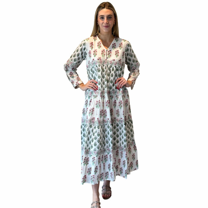 The Frances Cotton Maxi Dress in Pink and White — view 4