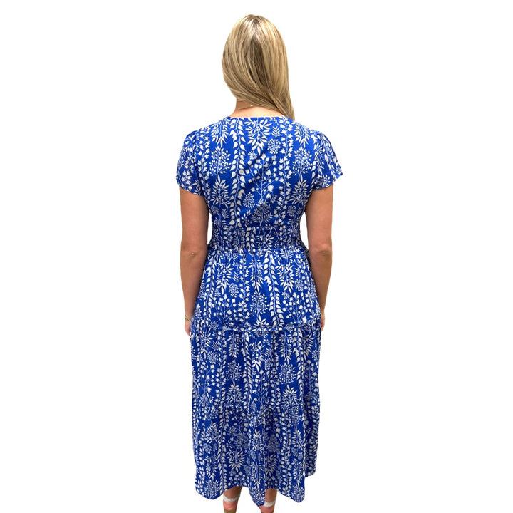 The Sydney Cinch Waist Dress in Royal and White Floral — view 5
