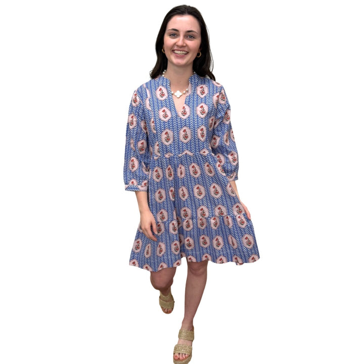 The Preston Blue Chevron Floral Dress — view 5