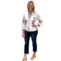 The Kelsea Striped Trim Hand-Blocked Floral Top