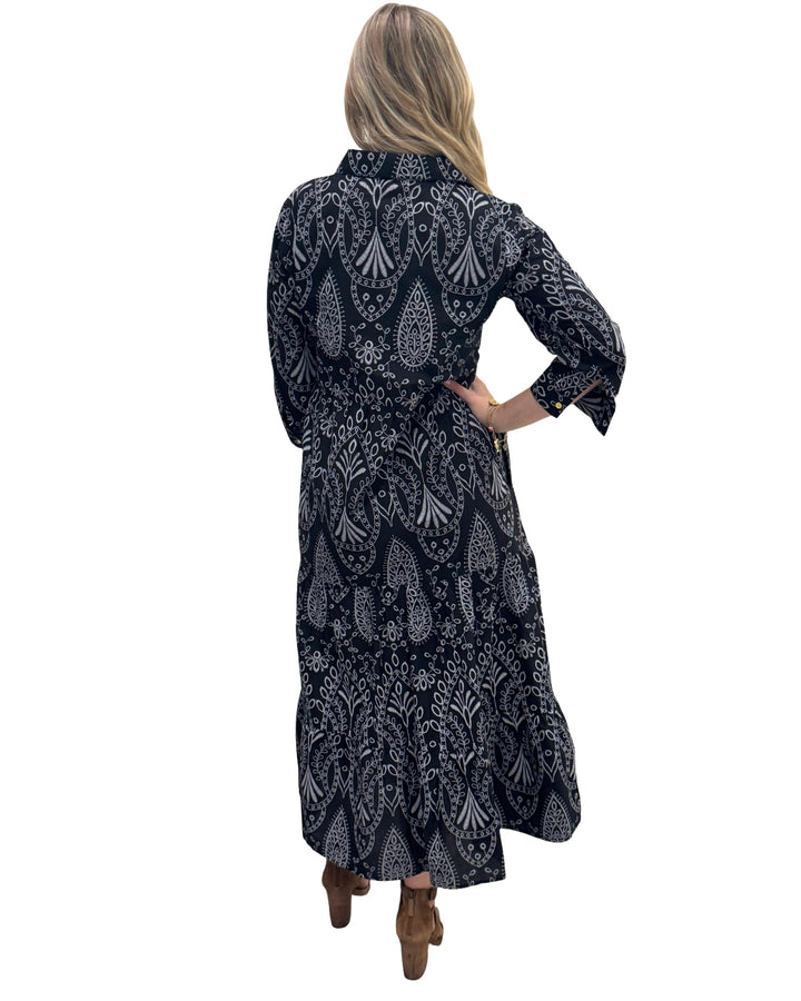 The Lucille Button Front Dress Maxi Dress in Black and White — view 5