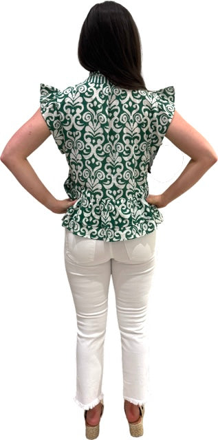 The Bella Ruffle Top in Emerald Green and White — view 5