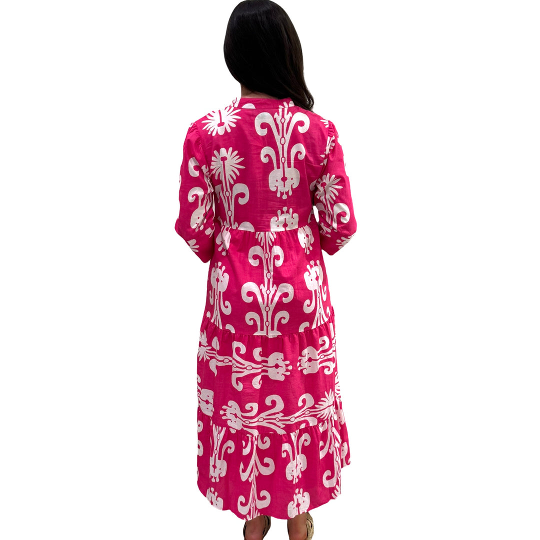 The Addison Dress in Fuchsia White With Self Covered Button Placket — view 7