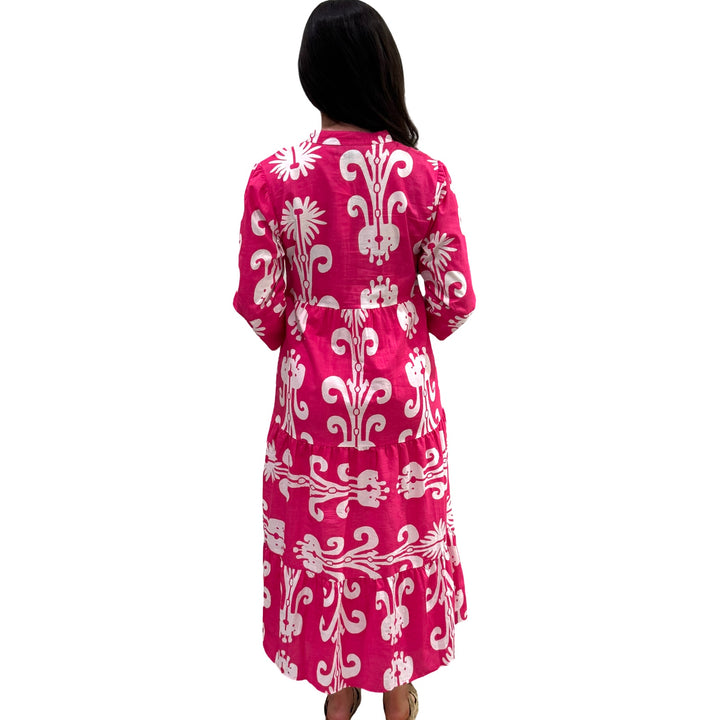 The Addison Dress in Fuchsia White With Self Covered Button Placket — view 7