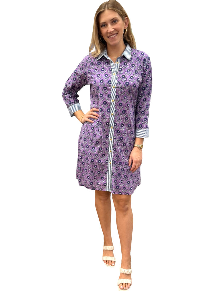 The Erika Button Front Dress in Lavender and Navy — view 3