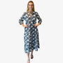 The Daniella Zebra Print Embroidered Trim Midi Dress in Navy