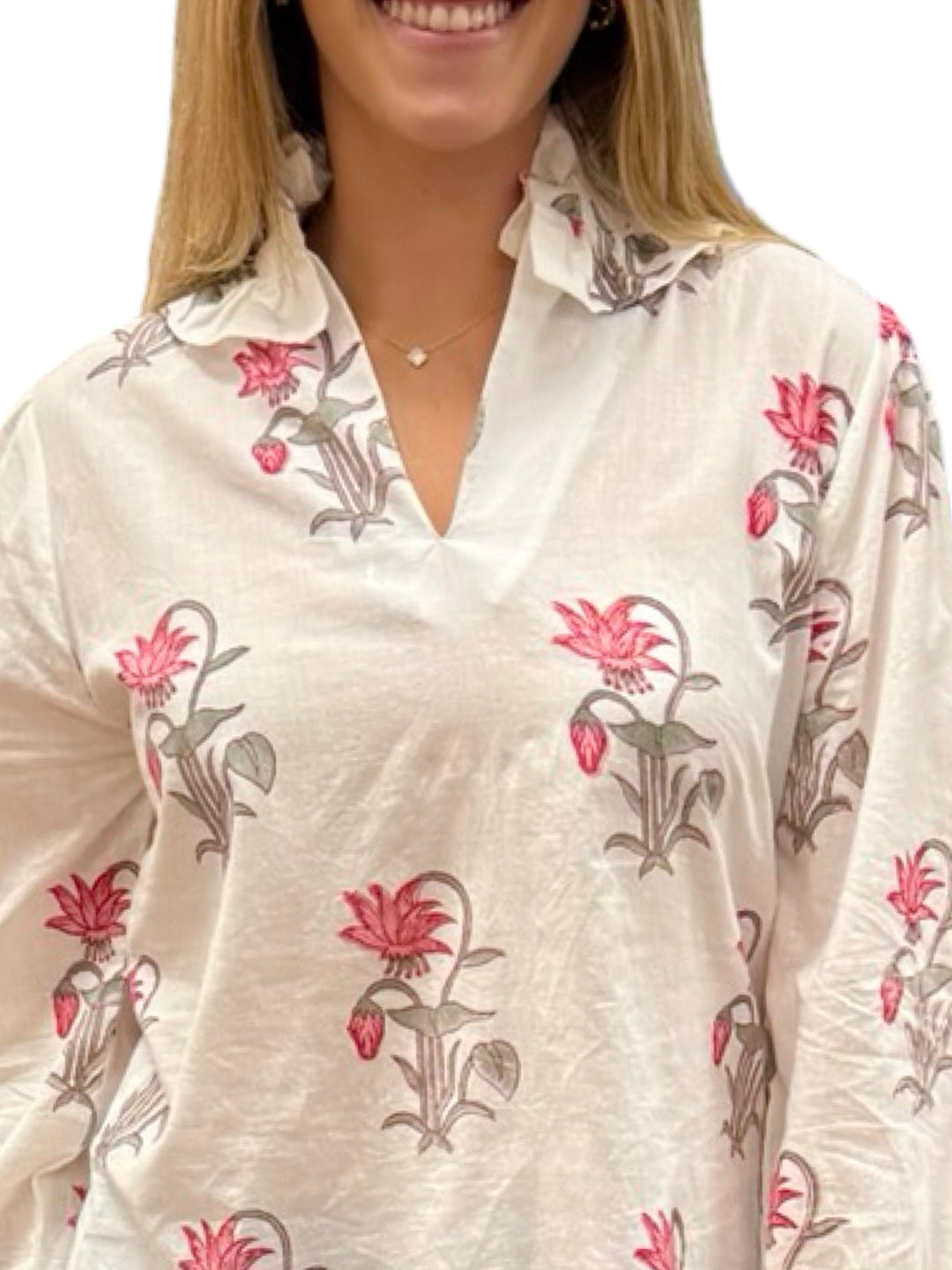 The Pink Hand Block Printed Tulip Floral Cotton — view 2
