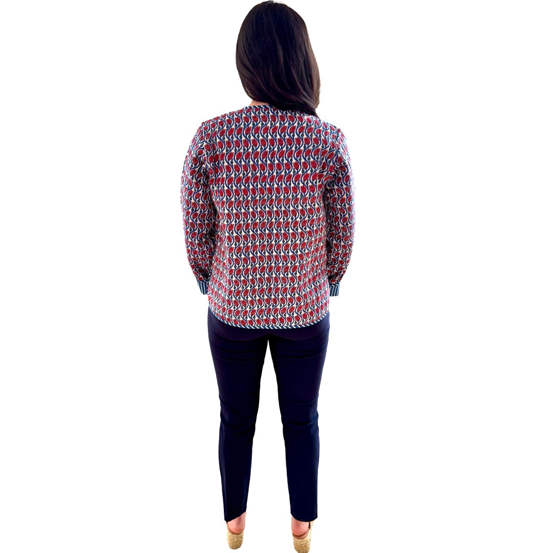 The Madeline Reversible Quilted Jacket in Blue and Red Hand Blocked Floral — view 12