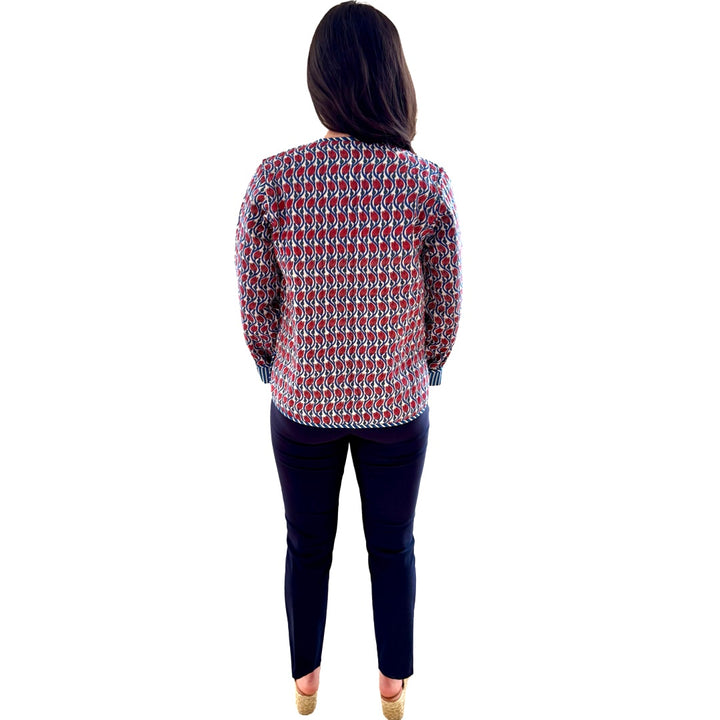 The Madeline Reversible Quilted Jacket in Blue and Red Hand Blocked Floral — view 12
