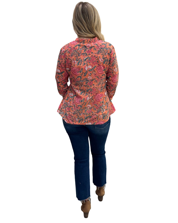 The Eloise Hand Block Printed Top in Orange Floral — view 4