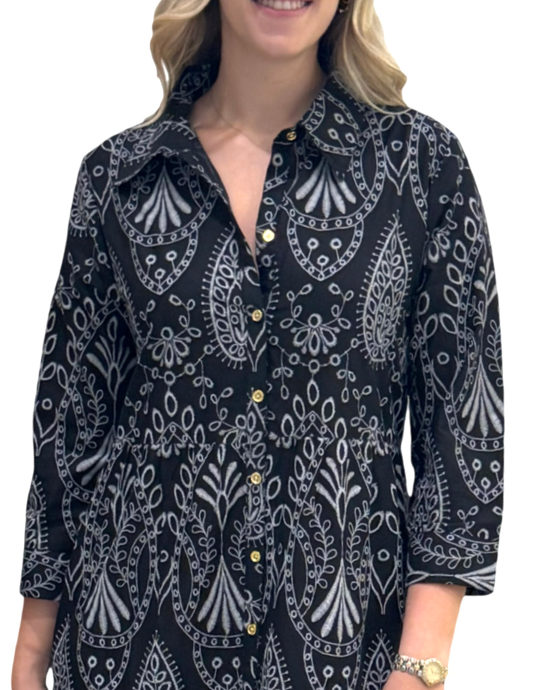 The Lucille Button Front Dress Maxi Dress in Black and White — view 4