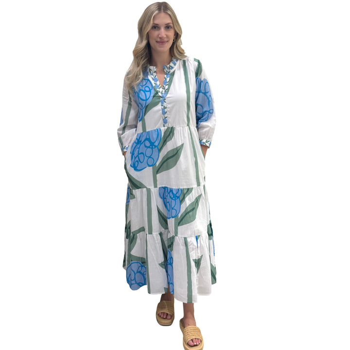 The Campbell Blue Pop Floral 3/4 Sleeve Cotton Dress — view 2