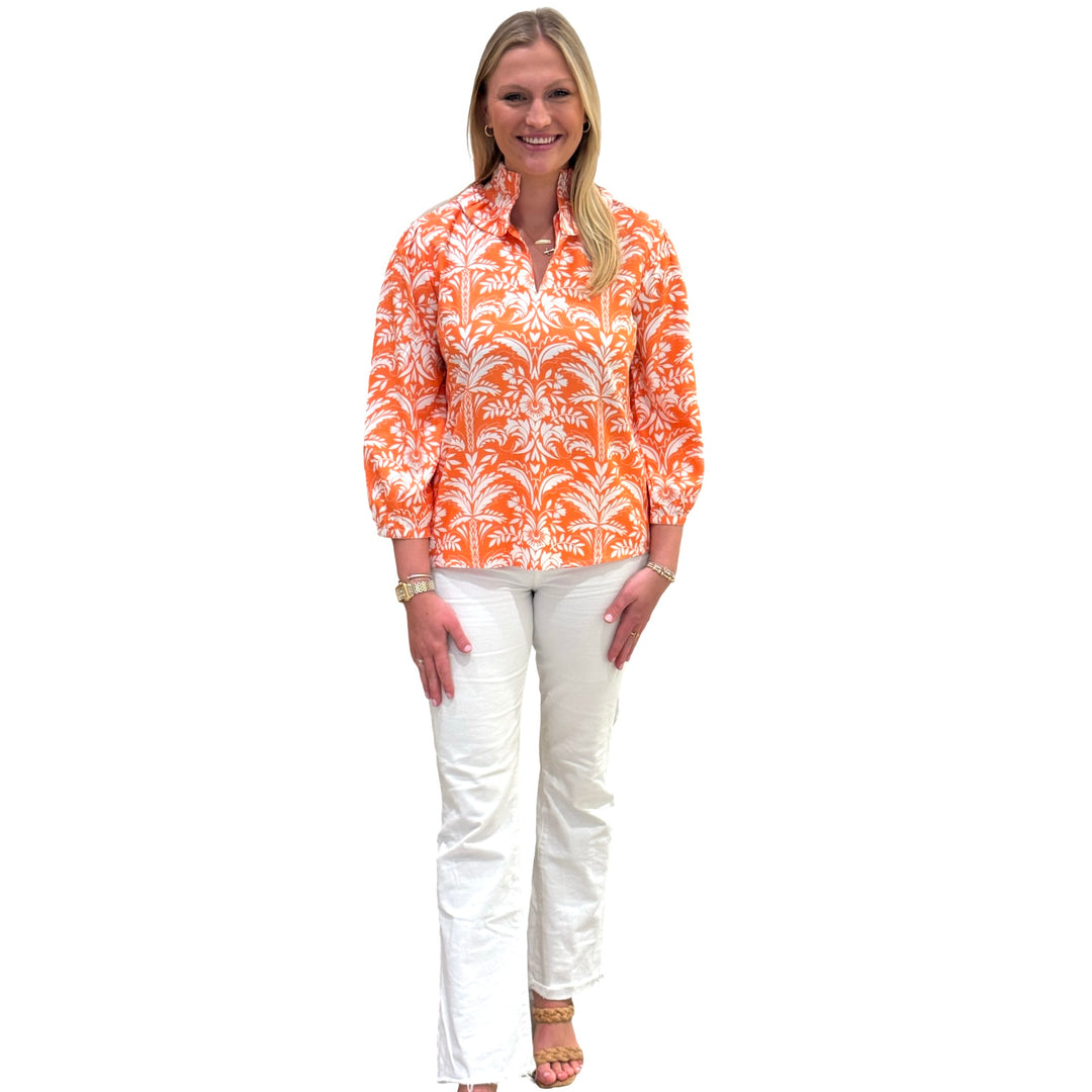 The Laurel Ruffle Collar Top in Clementine — view 4