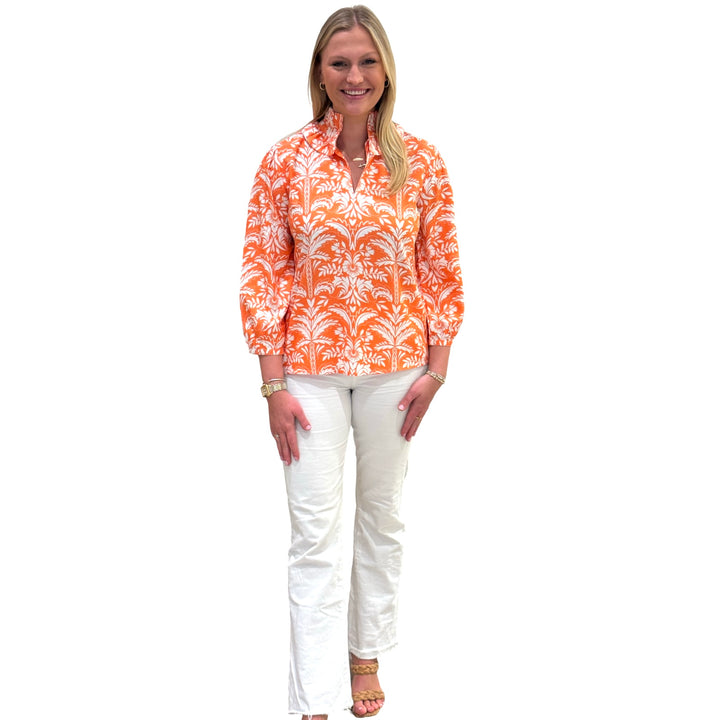 The Laurel Ruffle Collar Top in Clementine — view 4