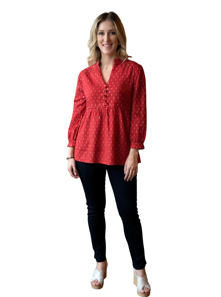The Cameron Top in Red and Silver — view 2
