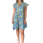 The Preston Short Sleeve Cotton Dress in Blue Green Multi