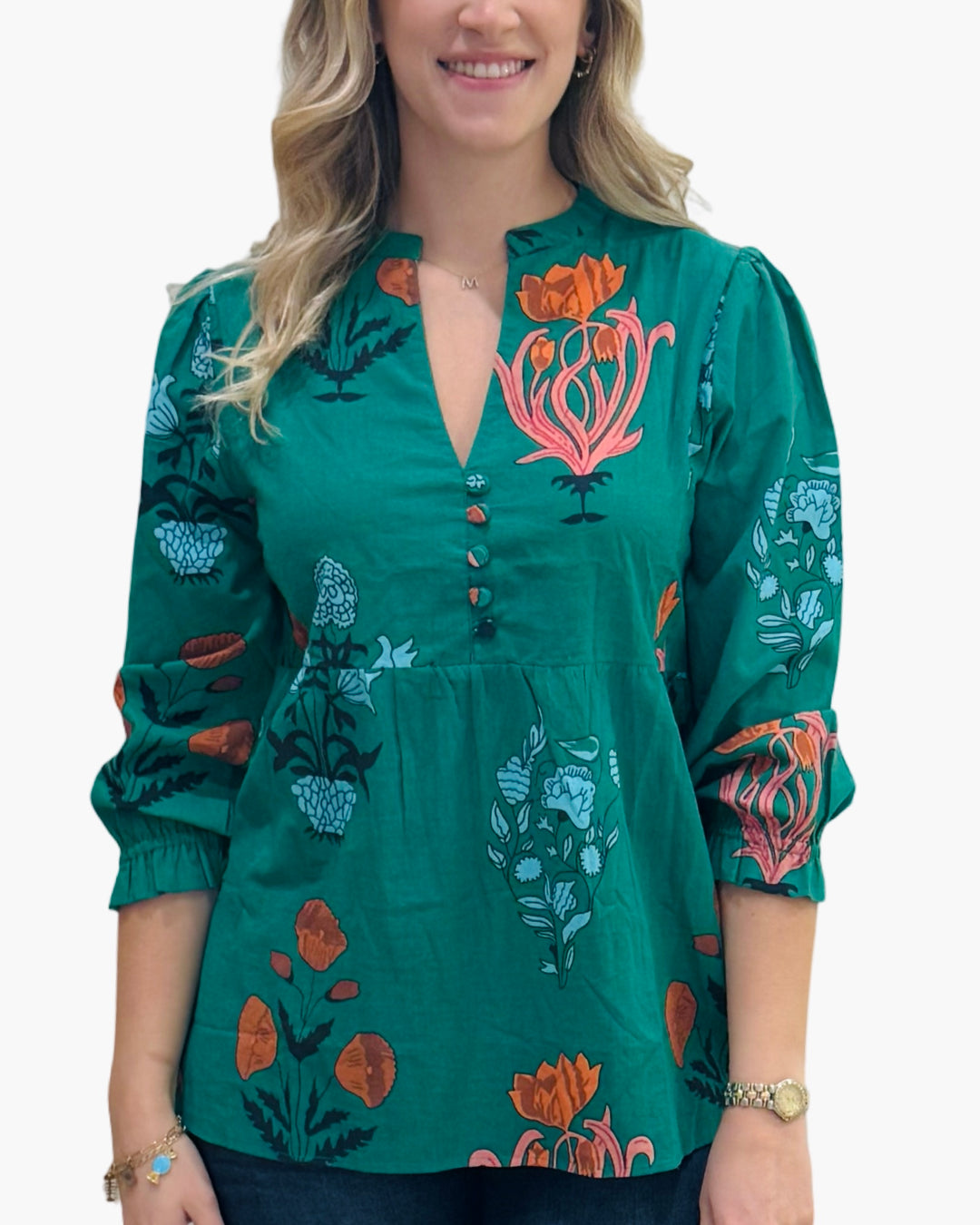 The Cameron Top in Emerald Green Floral — view 4
