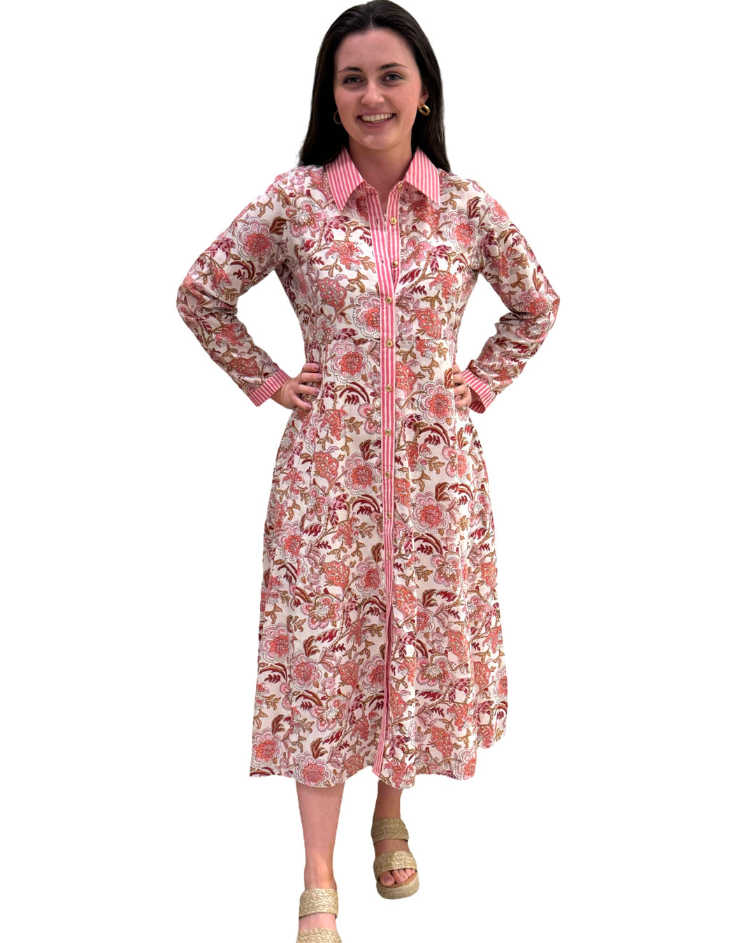The Marion Button Front Dress in Cream Floral — view 3