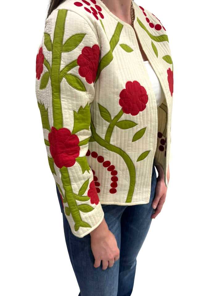 The Nellie Applique Jacket in Ivory Crimson Floral — view 5