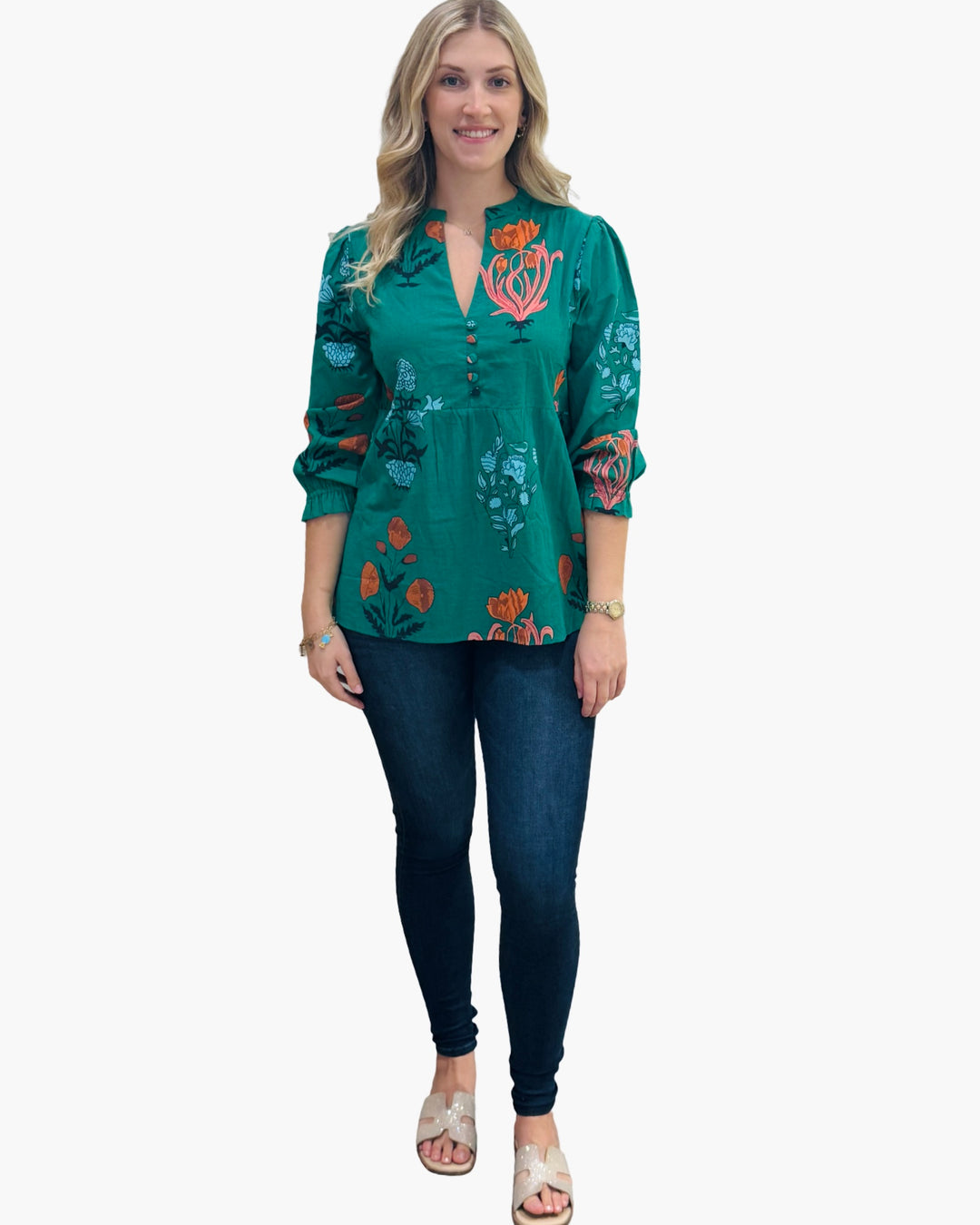 The Cameron Top in Emerald Green Floral
