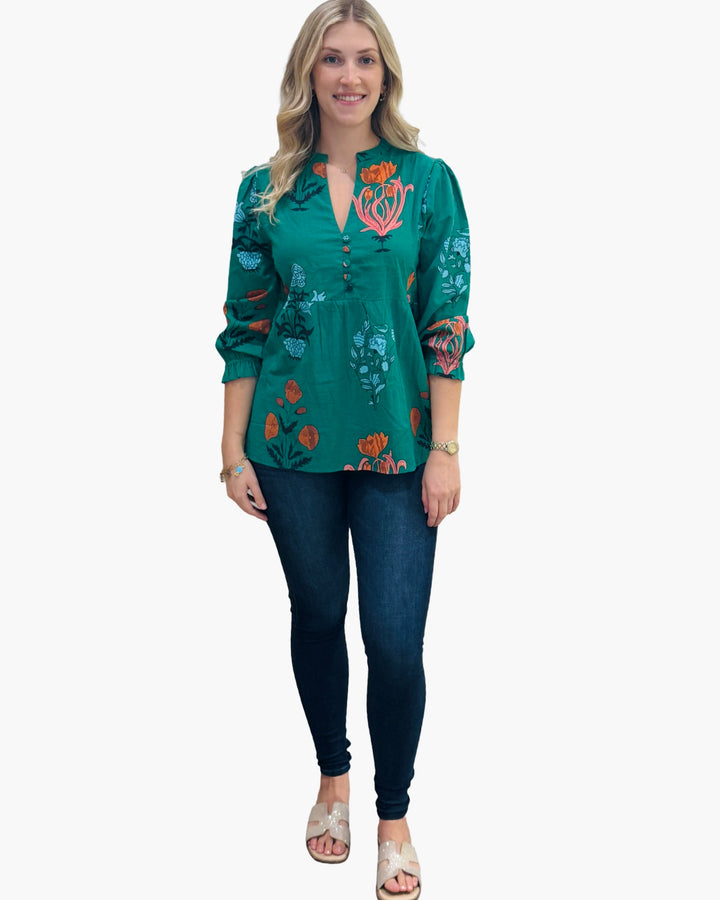 The Cameron Top in Emerald Green Floral