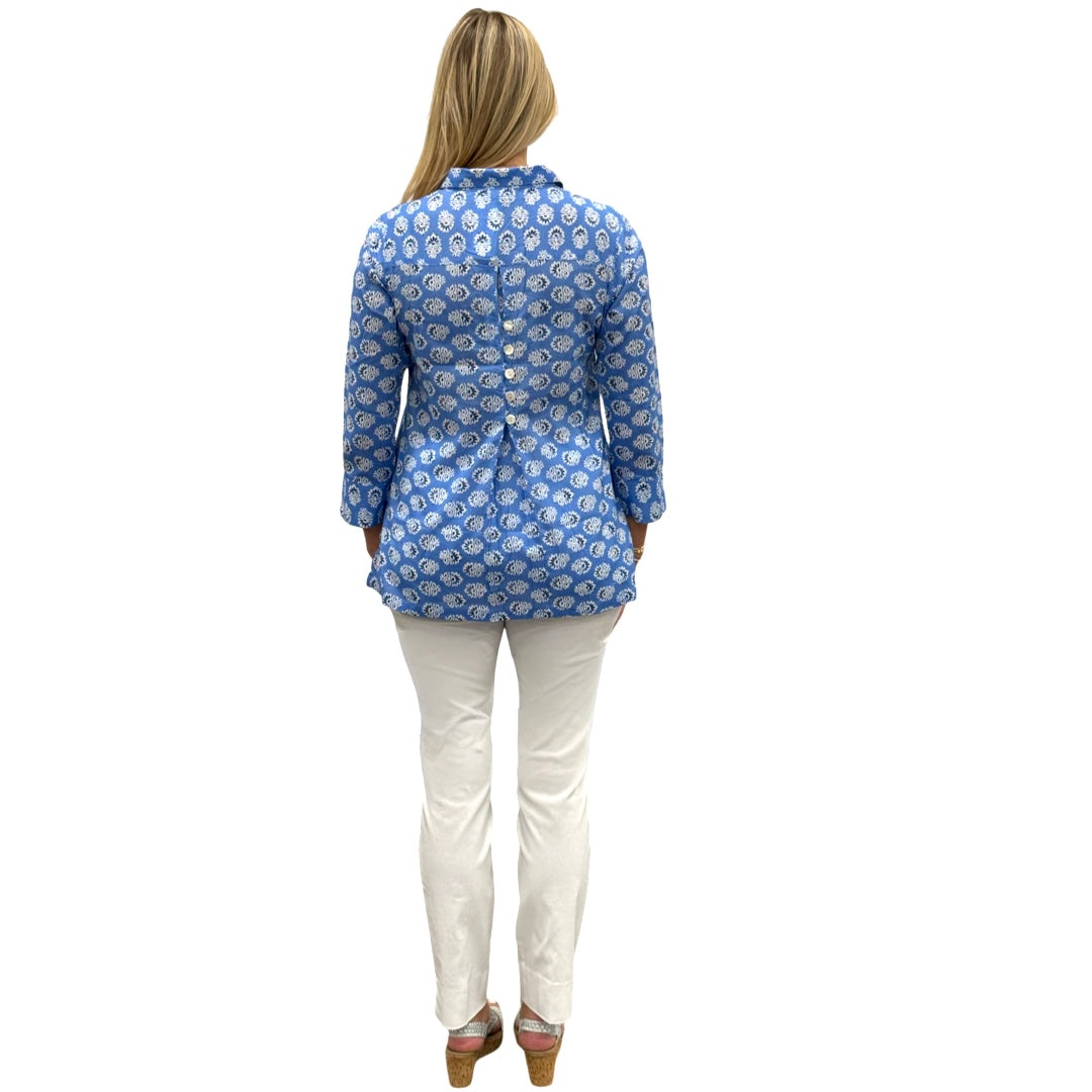 The Mason Button Front Top in Periwinkle Blue Floral — view 5