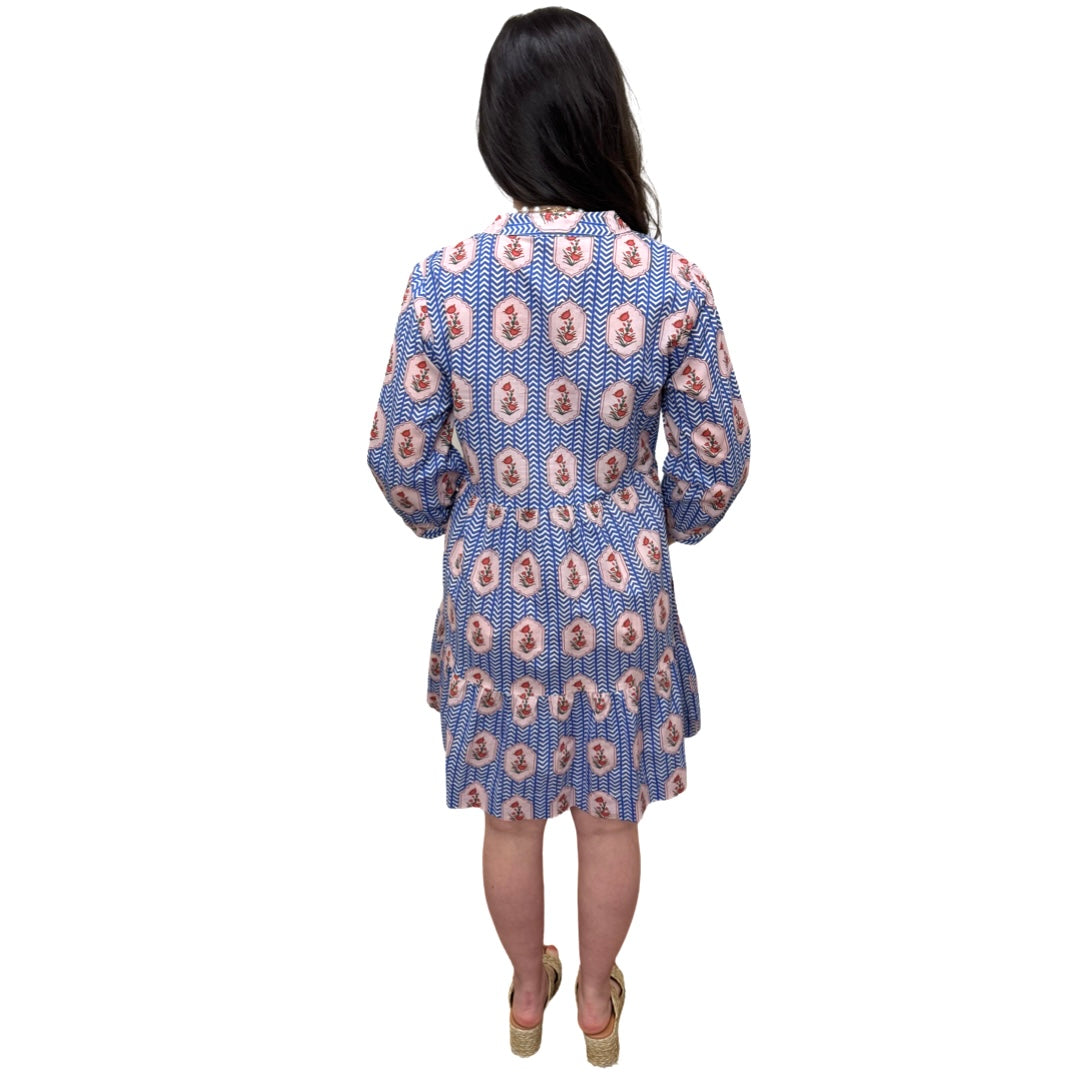 The Preston Blue Chevron Floral Dress — view 8