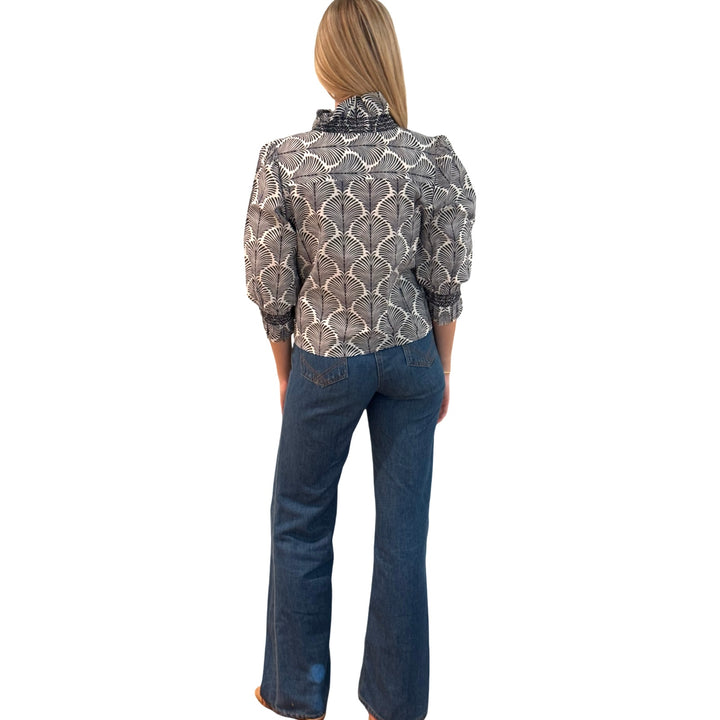 The Amelia Ruffle Front Top in Navy and White — view 7