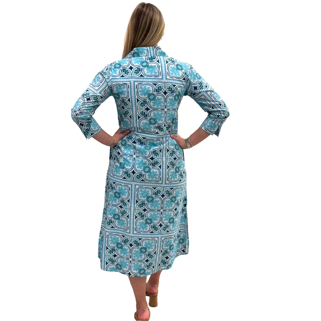The Lisette Aqua Tile Print  Cotton Dress — view 6