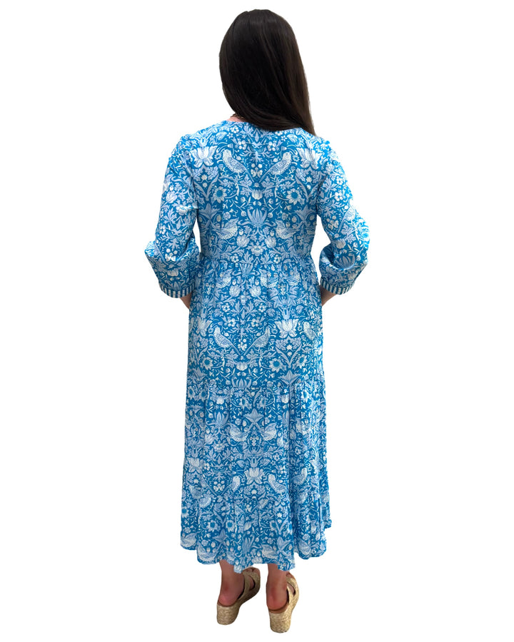 The Daniella Embroidered Trim Dress in Turquoise Hand Blocked Floral — view 7