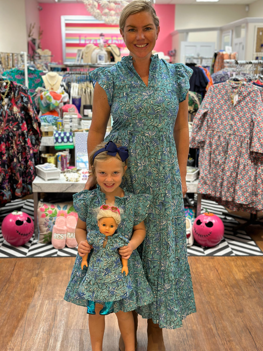 The Tinley Green Blue Block Print Doll Dress — view 2