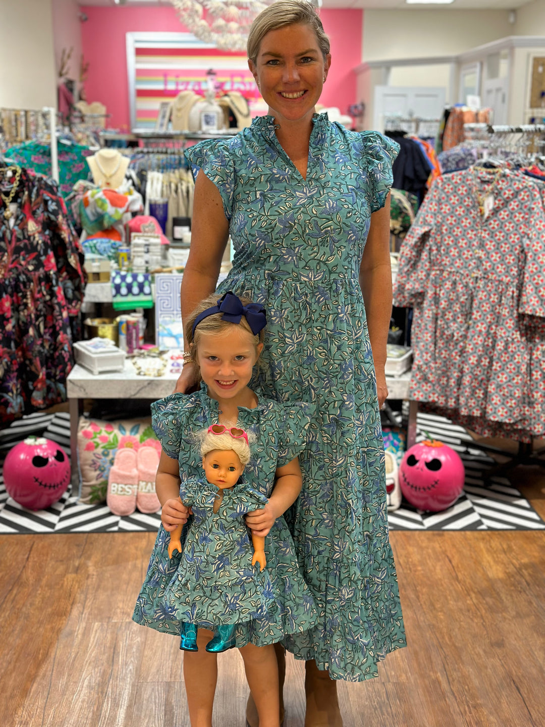 The Tinley Green Blue Block Print Doll Dress — view 2