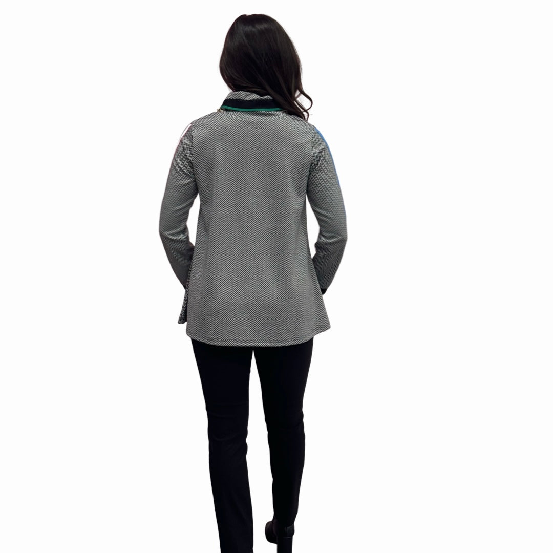 The Haley Herringbone Rainbow Striped Sleeve Sweater — view 7