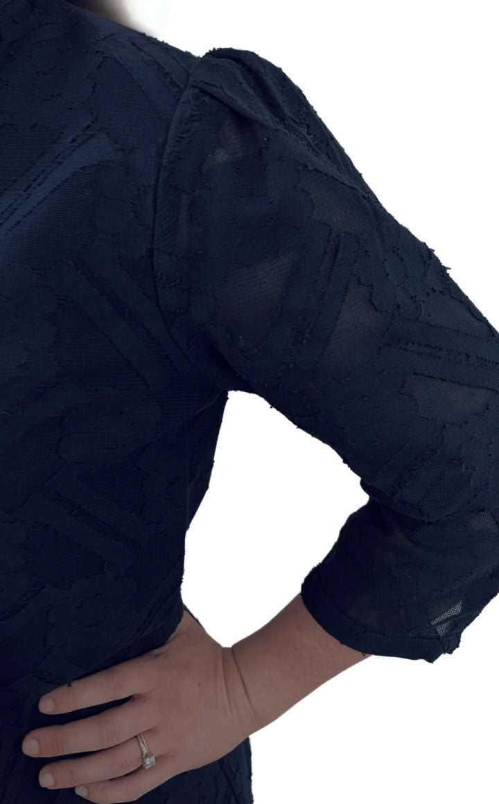 The Shipley Stand-Up Collar Top in Navy Jacquard Cotton — view 7