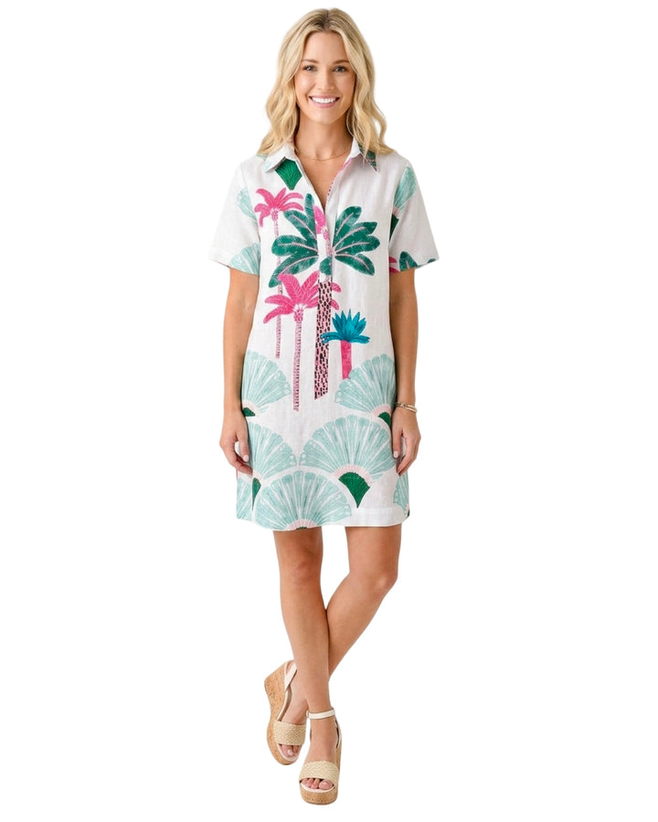 The Annika Short Sleeve Cotton Palm Print Dress