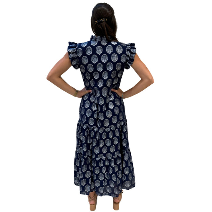 The Campbell Navy and Silver Flutter Sleeve Dress — view 5