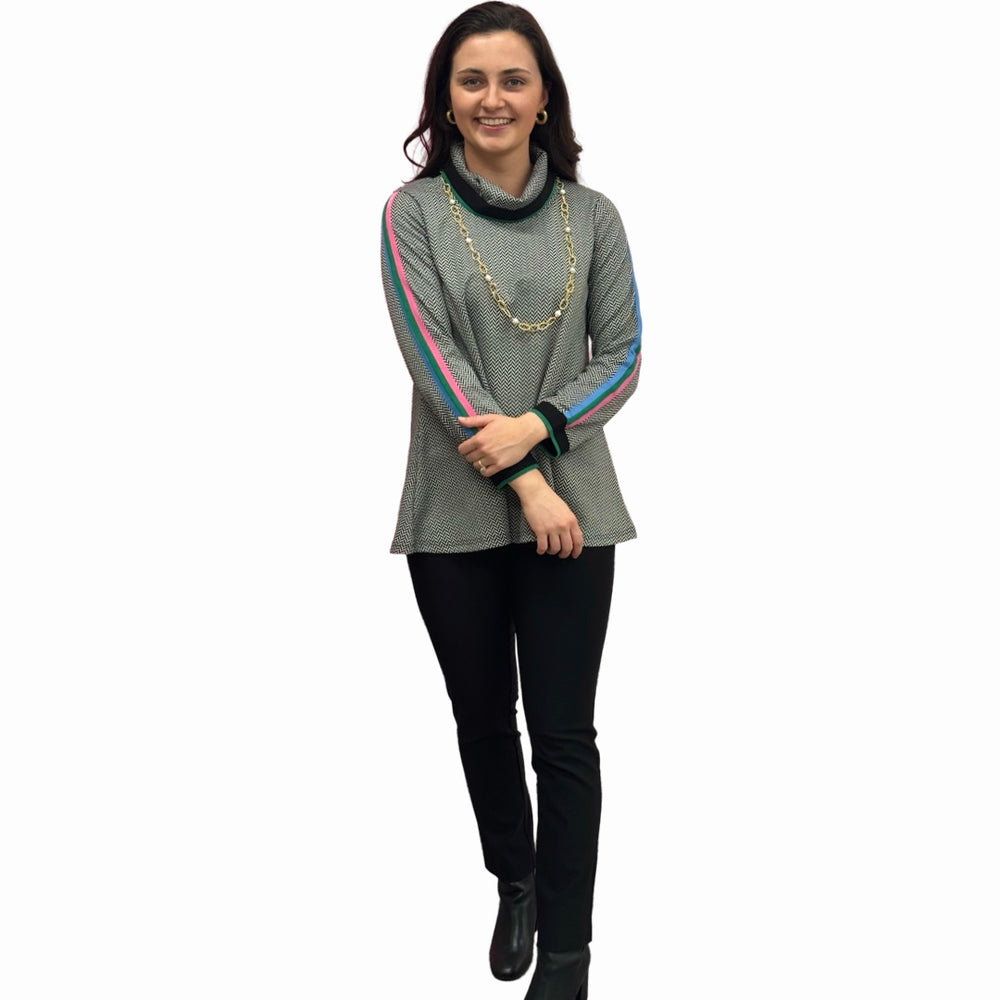 The Haley Herringbone Rainbow Striped Sleeve Sweater — view 2