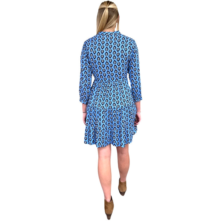 The Hamilton Cinch Tie Vibrant Blue Leaf Dress — view 5