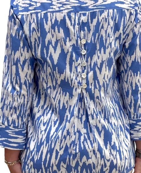 The Mason Button Back Top in Peri and White Ikat — view 4