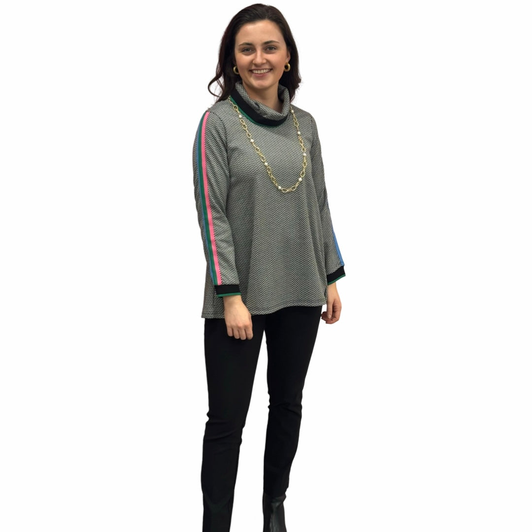 The Haley Herringbone Rainbow Striped Sleeve Sweater — view 3