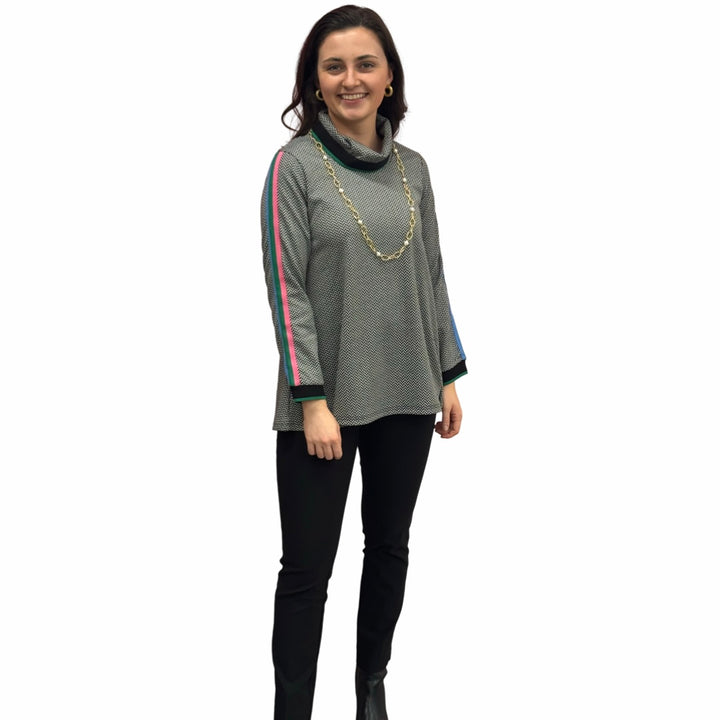 The Haley Herringbone Rainbow Striped Sleeve Sweater — view 3