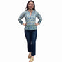 The Dahlia Smocked Neck Top in Blue Green Hand Blocked Cotton