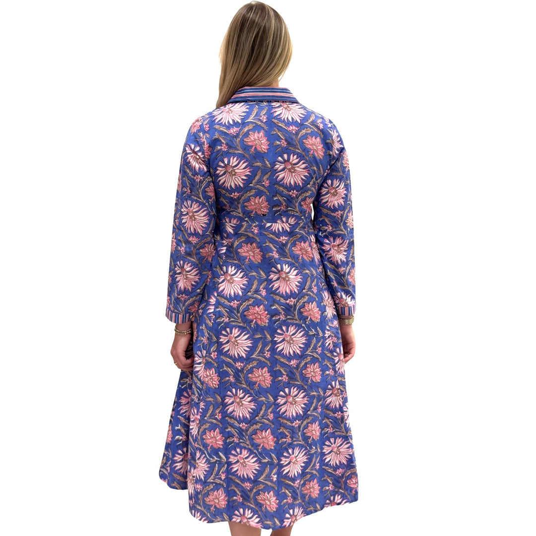 The Marion Lavender Blue and Pink Floral Hand Block Printed Dress — view 5