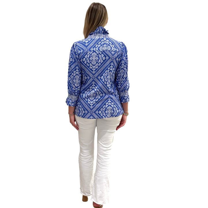 The Amelia Ruffle Top in Royal and White — view 5