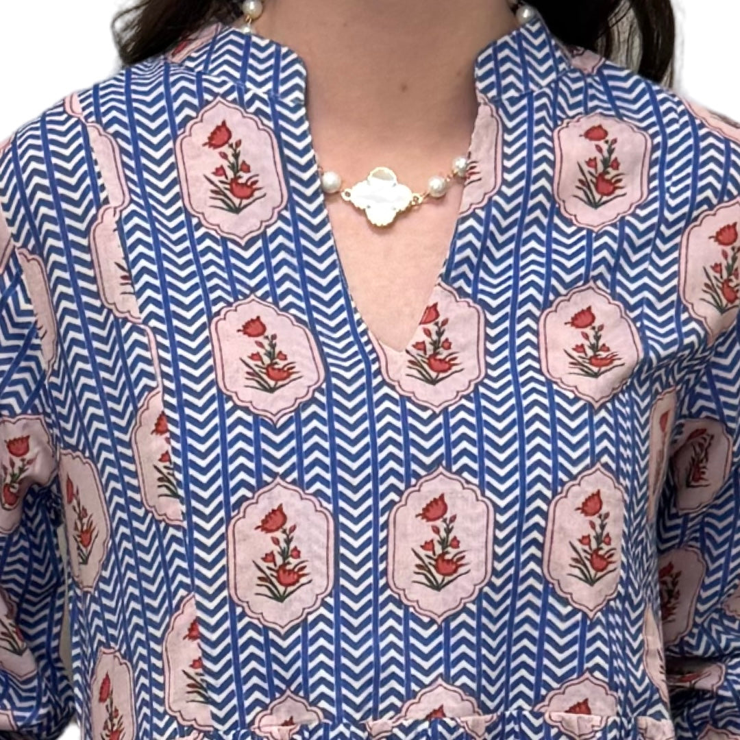 The Preston Blue Chevron Floral Dress — view 4