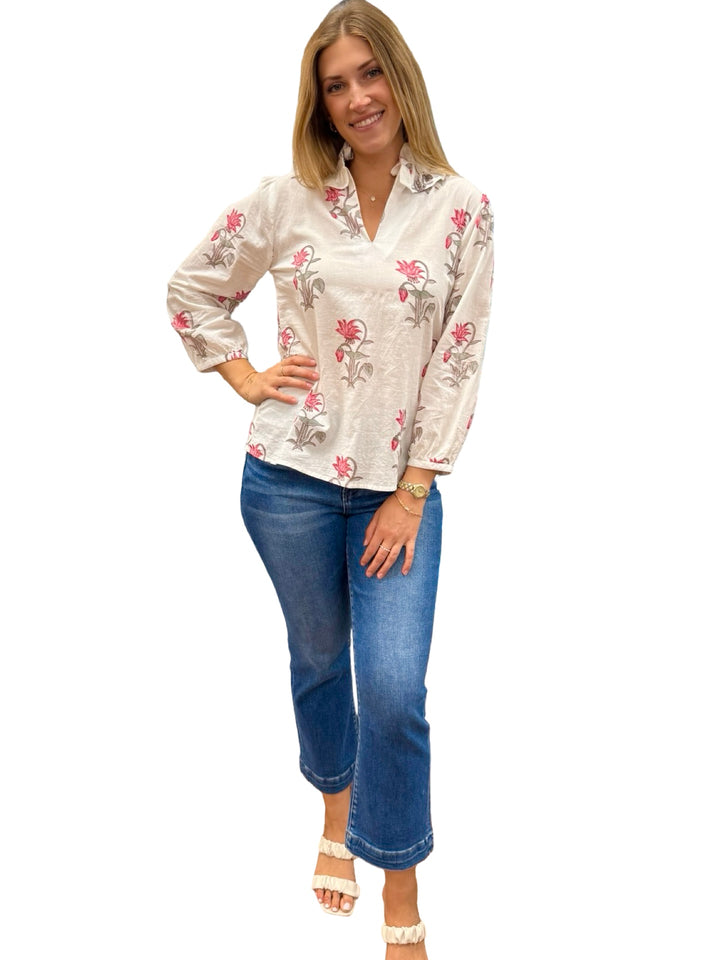 The Pink Hand Block Printed Tulip Floral Cotton — view 3