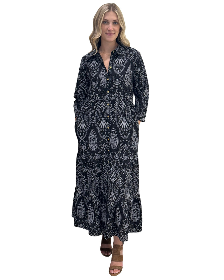 The Lucille Button Front Dress Maxi Dress in Black and White — view 2