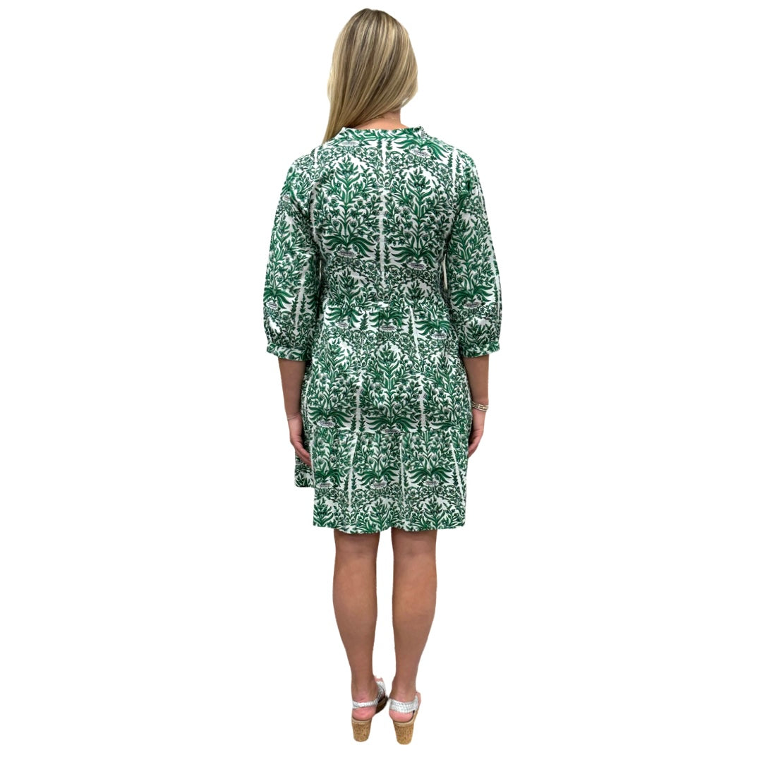 The Preston 3/4 Sleeve Cotton Block Print Dress in Emerald — view 5
