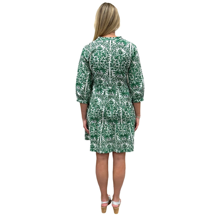 The Preston 3/4 Sleeve Cotton Block Print Dress in Emerald — view 5